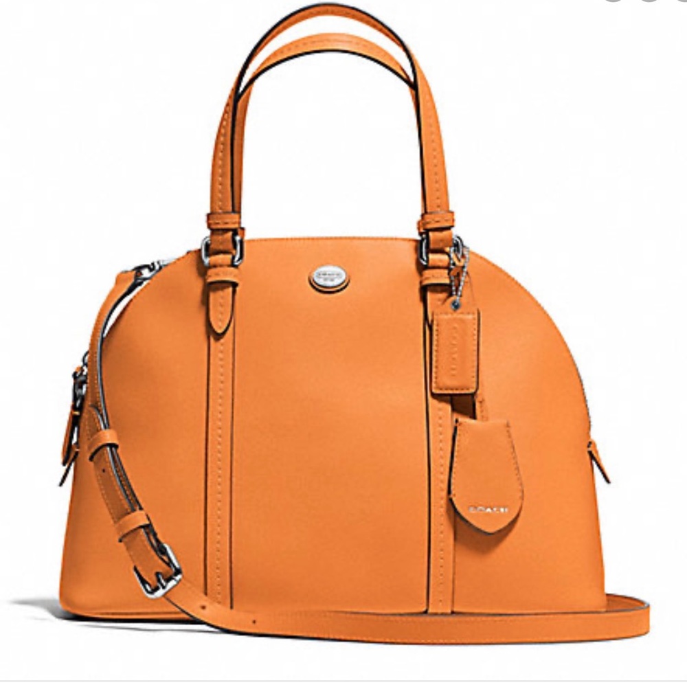 COACH Peyton Cora Domed Leather Satchel Tangerine